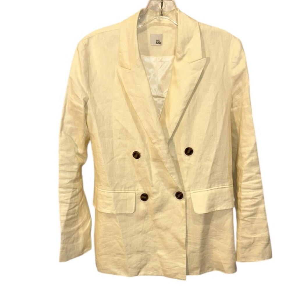 Iris & Ink ivory cream 100% linen double breasted blazer jacket 8